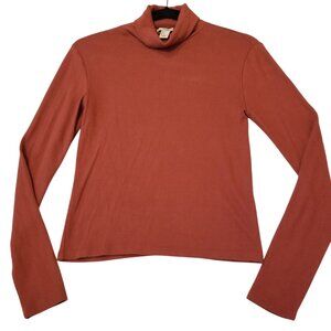 Burnt Orange Turtle/Mock Neck Long Sleeve Shirt Cropped Small Forever 21 Sweater